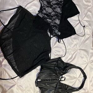Black Lace and Faux Leather Tops
